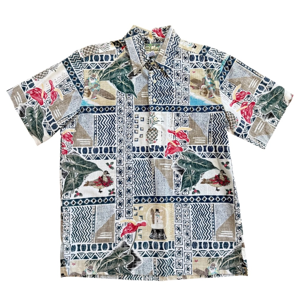 Reyn Spooner Mele Kalikimaka Mens Medium Christmas Hawaiian Shirt Pullover Print